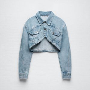 NWT RARE ZARA CROP DENIM JACKET Size XS